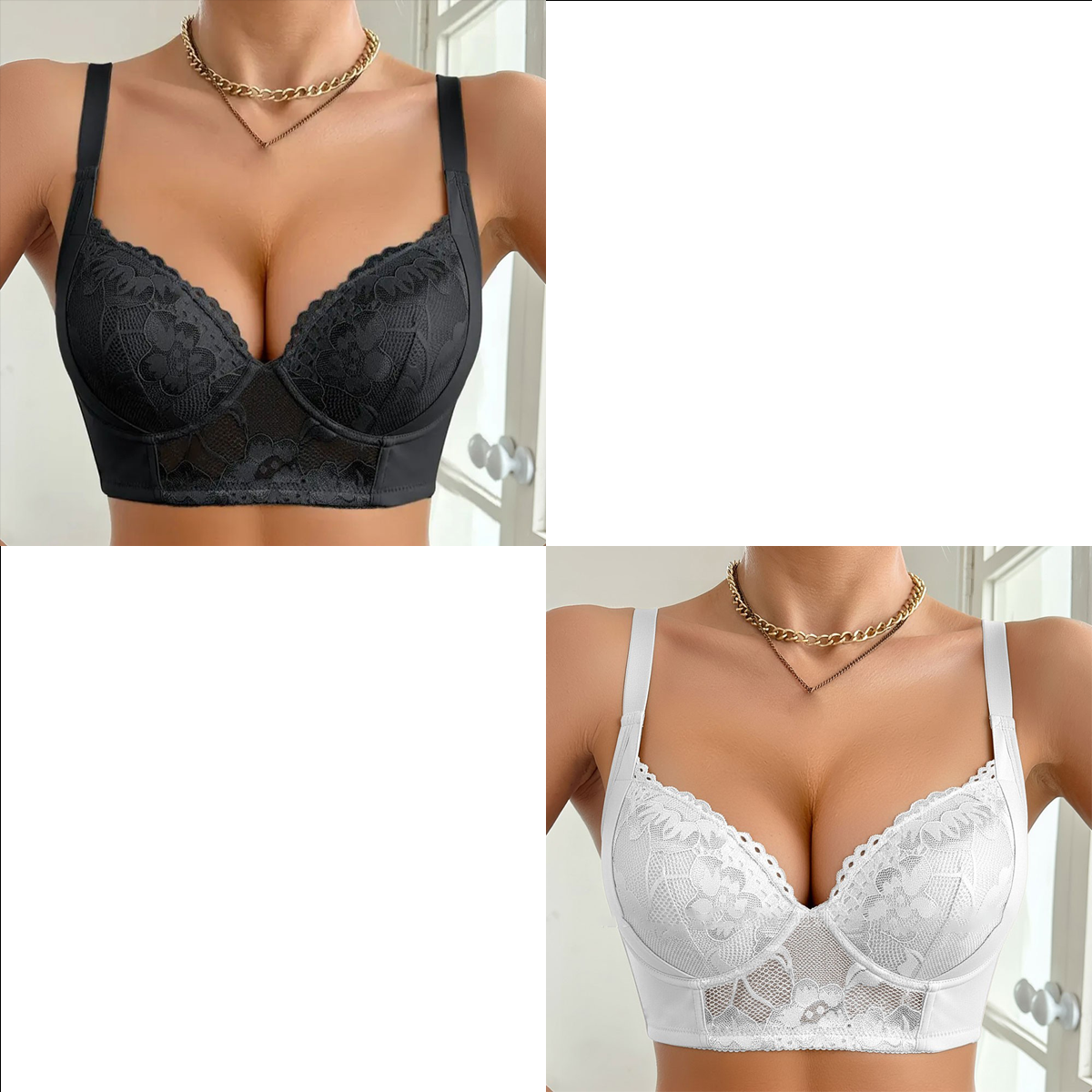 💃【Conjunto de 2 piezas】Oferta por tiempo limitado-39% OFF✨Sujetador con aros anchos y copa fina bordada de talla grande