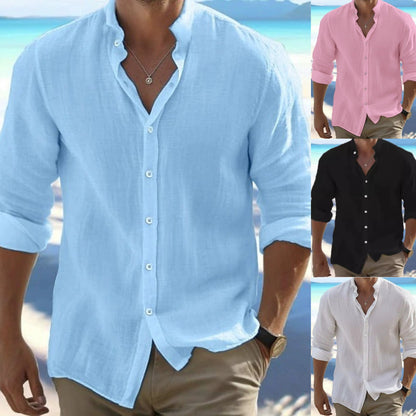 🔥【M–5XL】Camisa de hombre transpirable de algodón y lino: cómoda, ligera y de corte holgado.