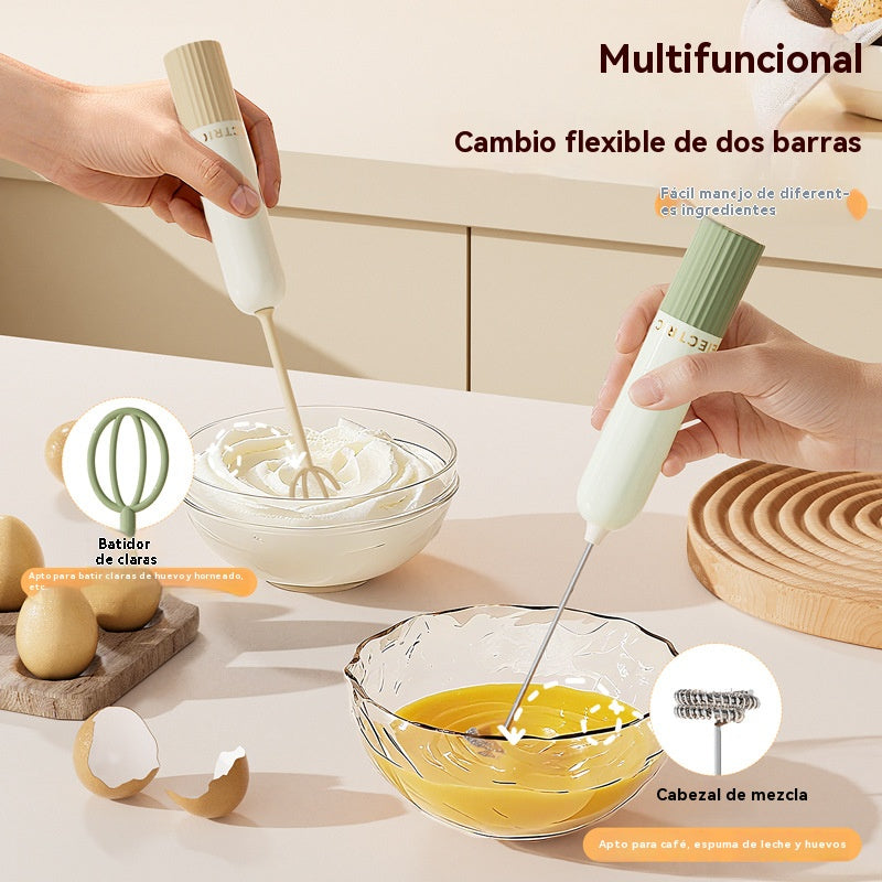 🥚 Mini batidora de mano inalámbrica: bate huevos y espuma leche en segundos