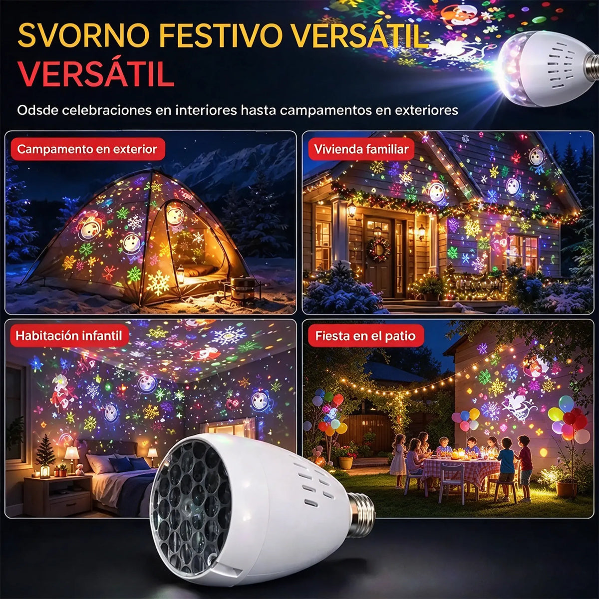 ✨ Bombilla LED de proyección navideña E27 | 16 patrones dinámicos | Crea un ambiente festivo en segundos 🎄