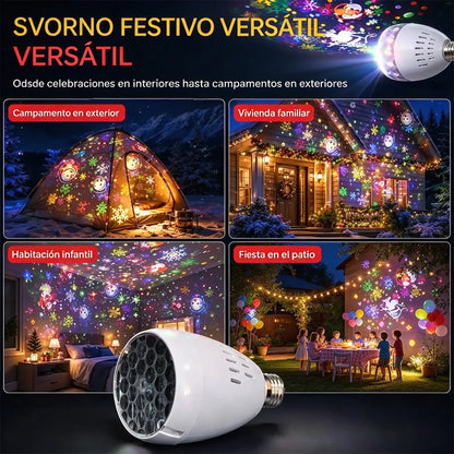 ✨ Bombilla LED de proyección navideña E27 | 16 patrones dinámicos | Crea un ambiente festivo en segundos 🎄
