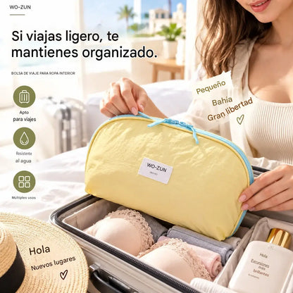 🧳💕 Estuche organizador de viaje portátil para ropa interior: almacenamiento separado para sujetadores, braguitas y calcetines.