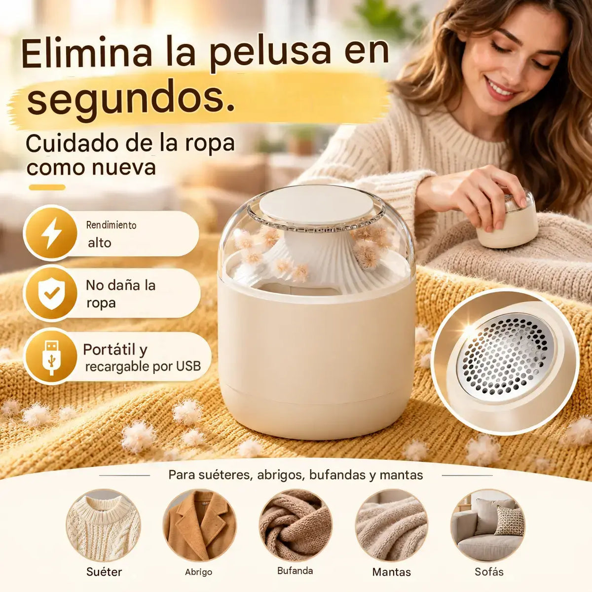 Quitapelusas + cabezales de corte de 6 cuchillas (3 unidades) 🧶 Afeitadora de tejidos, quitapelusas portátil y compacto