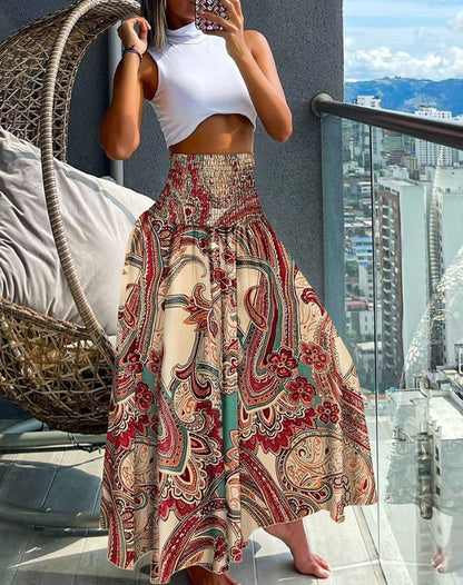 😘2025 nové jarné a letné prázdninové ležérne šaty kvetinové široké nohavice