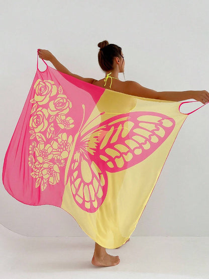 ✨【Nuevo producto con descuento】🦋🦋Nuevo traje de baño playero de gasa con estampado de mariposas para mujer 2025