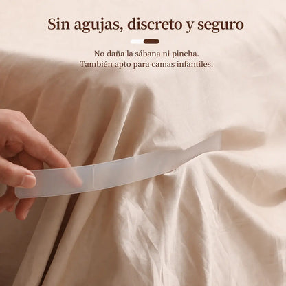 Juego de 4 piezas-28€-Sujetadores de sábanas: clips antideslizantes, invisibles y sin agujas que fijan las sábanas y las sábanas bajeras por las esquinas para evitar que se muevan.