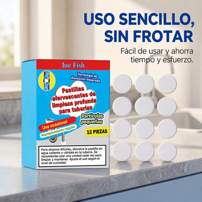 🥳 3 cajas por 28 € 💞 Potentes pastillas efervescentes para desatascar y limpiar tuberías. Eliminan grasa, cabello, malos olores y bacterias. Aptas para fregaderos, inodoros y desagües.