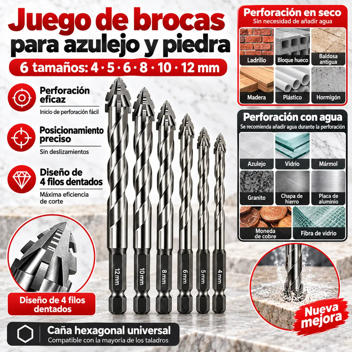 🔥Oferta caliente 2026🔥Juego de brocas excéntricas de 4 flautas de alta resistencia