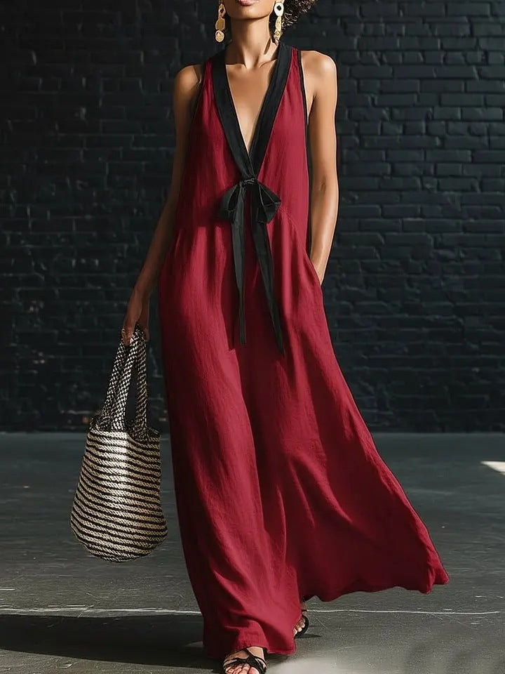 ✨【S-3XL】Vestido sin mangas de algodón y lino cómodo para mujer con diseño de lazo
