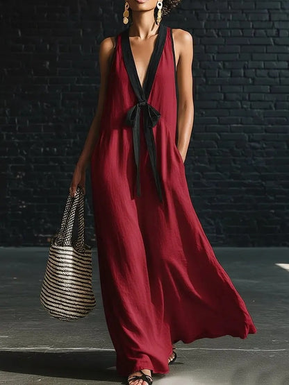 ✨【S-3XL】Vestido sin mangas de algodón y lino cómodo para mujer con diseño de lazo