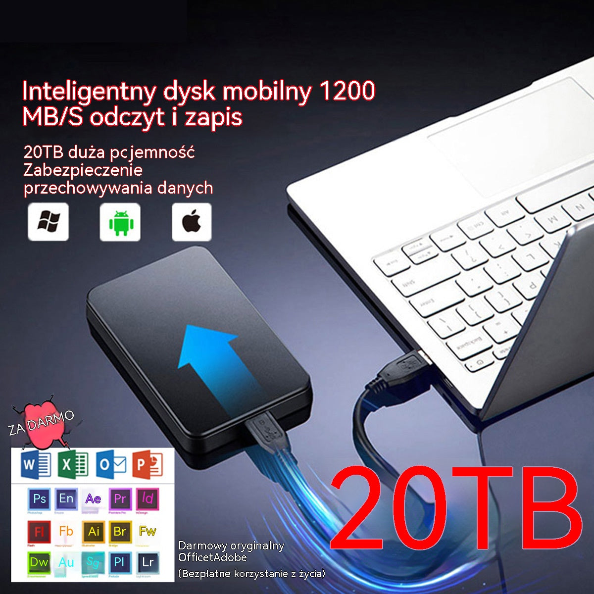 【Ostatni dzień promocji, 50% zniżki】Dysk twardy o dużej pojemności 20TB + bezpłatny oryginalny pakiet Office + Adobe