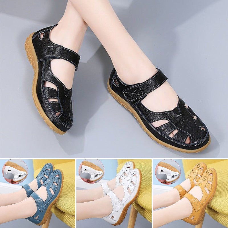 👡【Tallas 36-42】Sandalias planas ortopédicas elegantes y cómodas para mujer, hechas de cuero genuino suave, cómodas y transpirables.