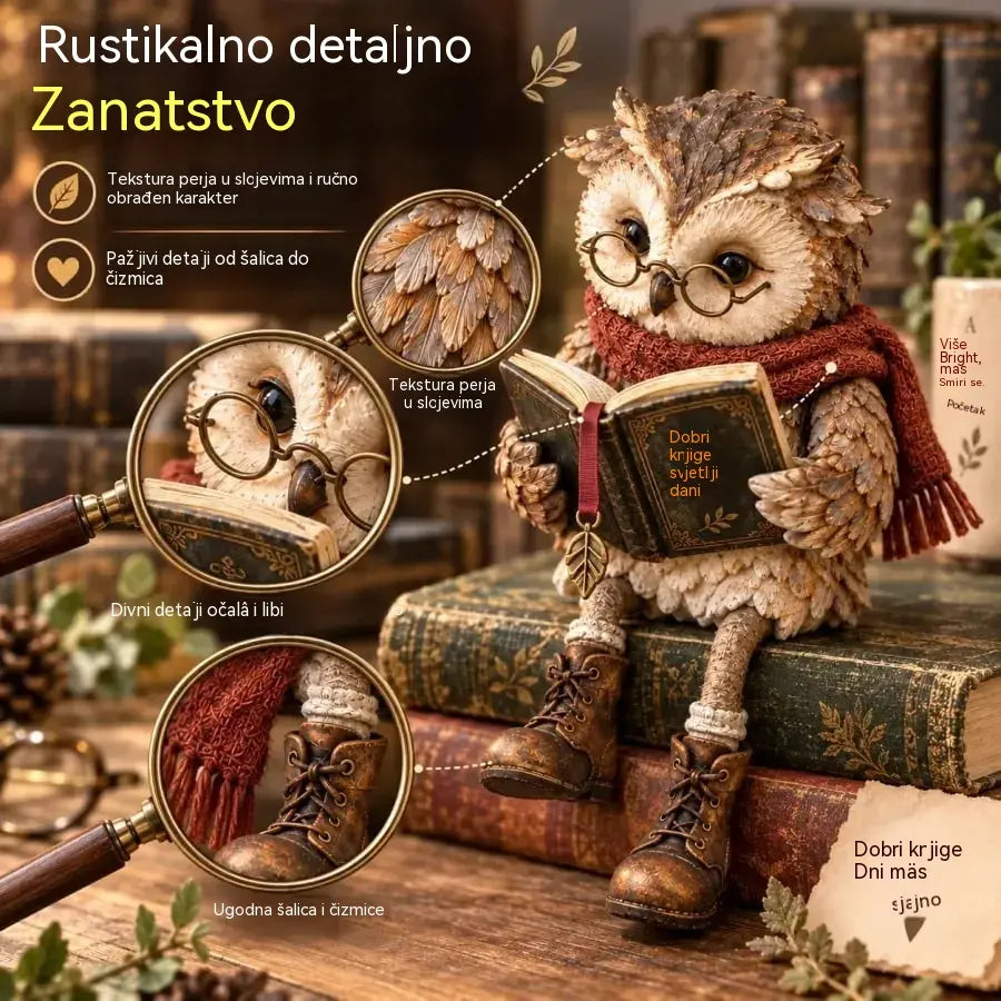 50% popusta na ograničeno vrijeme!  Preslatka figurica sove za čitanje