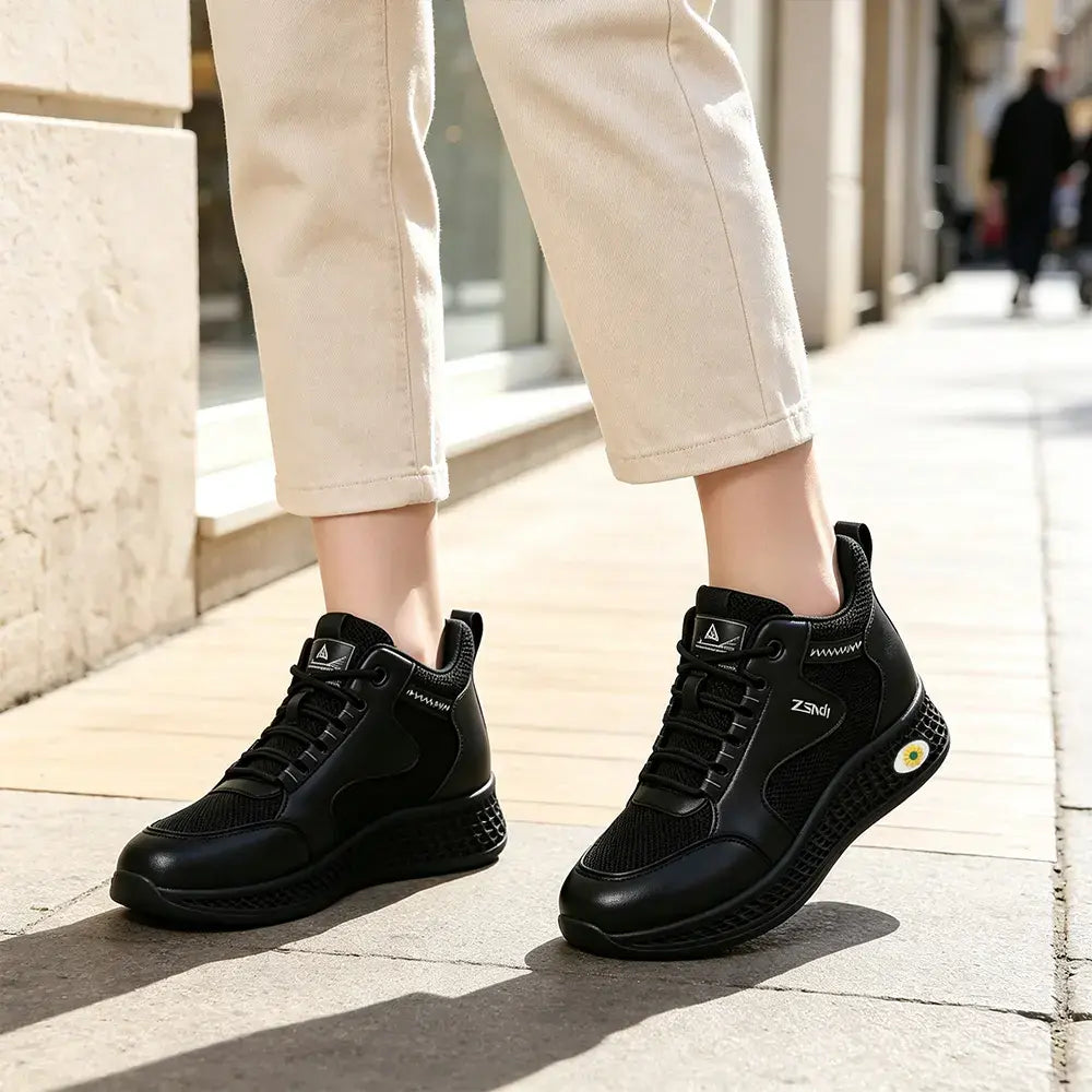 【35-41】👟Zapatos de trabajo planos de cuero negro para mujer, sin cordones, antideslizantes, acolchados, transpirables, ligeros y cómodos.