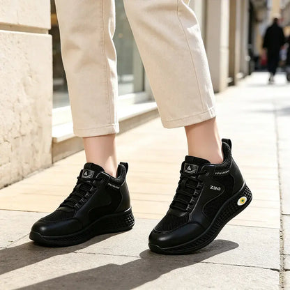 【35-41】👟Zapatos de trabajo planos de cuero negro para mujer, sin cordones, antideslizantes, acolchados, transpirables, ligeros y cómodos.