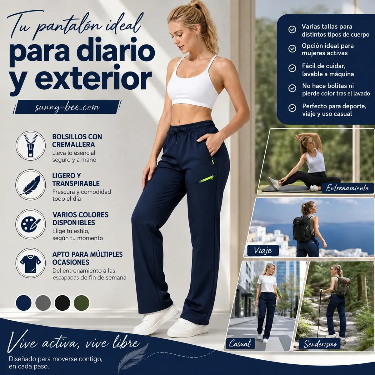 ⏳ 🔥 Pantalones cargo de mujer de pernera recta, con cintura elástica y 6 bolsillos, ideales para el trabajo, los viajes y el día a día 👖✨