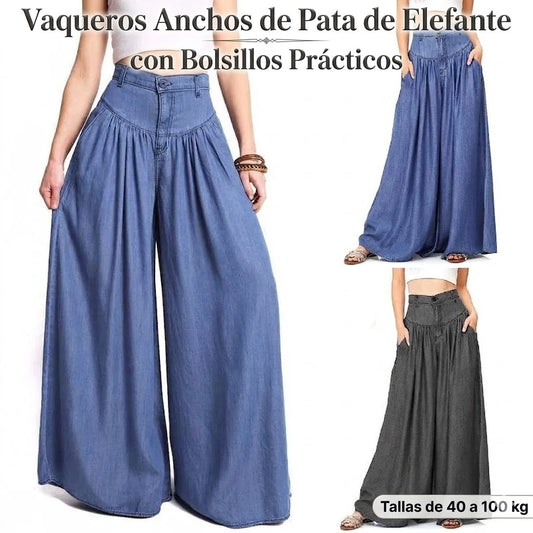 💥 Promoción 💥 👖 [S-5XL] Vaqueros anchos con bolsillos, monocolor, corte holgado
