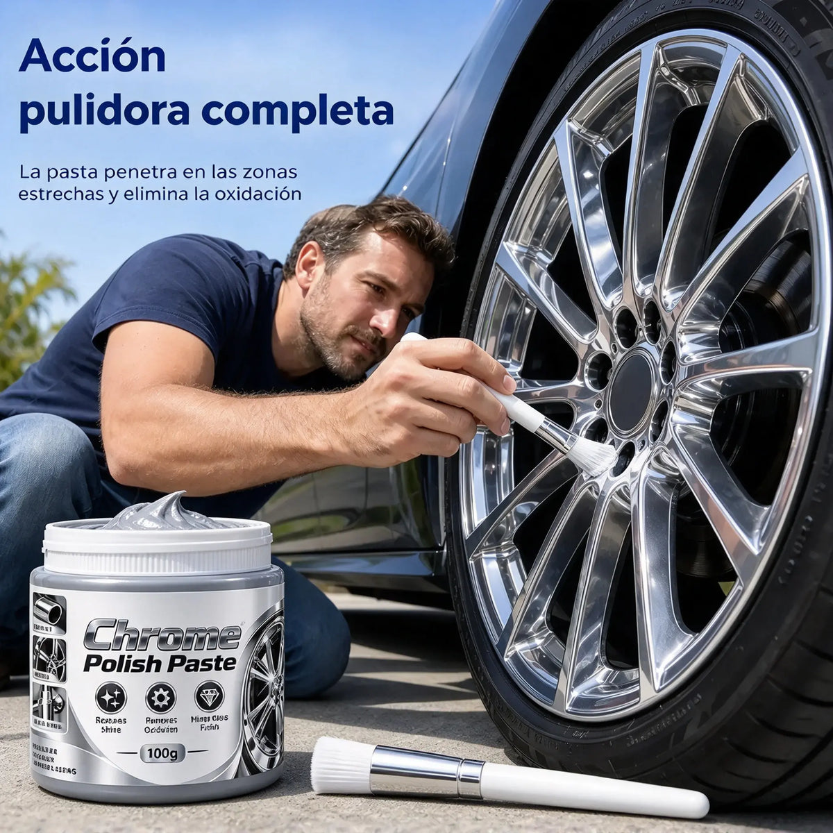 🔥3 artículos por 32 euros🛡️Pasta para pulir y restaurar cromo (incluye cepillo)