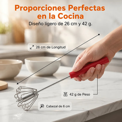🥳Compra 1 y llévate 1 gratis🥳💞¡Más de 50.000 unidades vendidas!🥚💪 ¡50% de descuento! Batidor de huevos manual semiautomático: presiona y gira, sin electricidad. Bate huevos y nata en segundos. ¡Cuida tus muñecas! ✨🧁