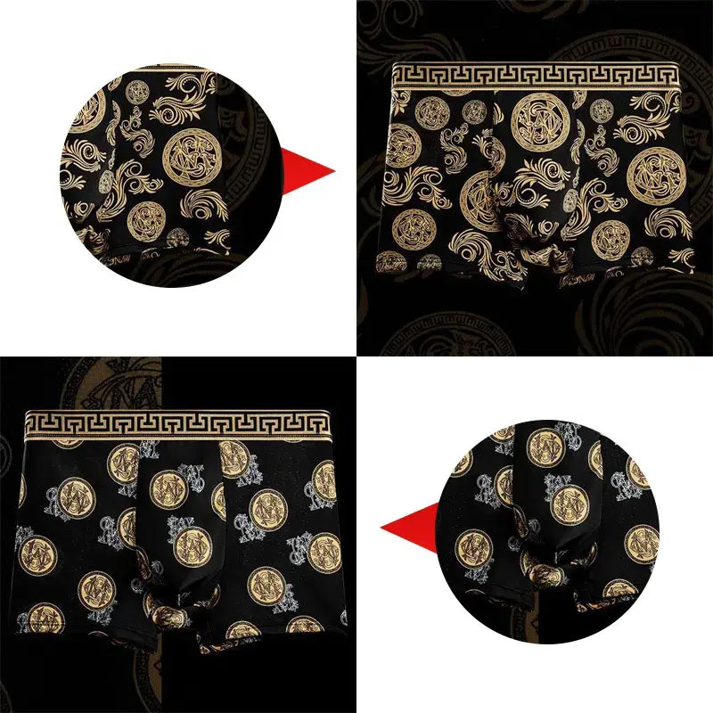 🚹✅【1 juego de 5 piezas】💥Ropa interior para hombre hecha de material de fibra de hielo transpirable, cómoda y sin costuras, disponible en tallas grandes, estampado de moda【40-140 kg】