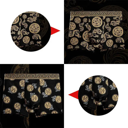 🚹✅【1 juego de 5 piezas】💥Ropa interior para hombre hecha de material de fibra de hielo transpirable, cómoda y sin costuras, disponible en tallas grandes, estampado de moda【40-140 kg】