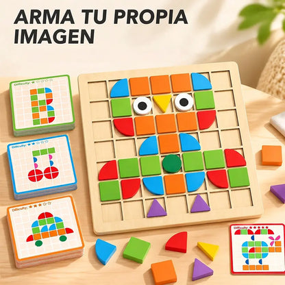 🧩 Puzle de madera para niños, juguete educativo 3D con 120 piezas y tarjetas de patrones — una herramienta didáctica que ejercita el pensamiento lógico y el reconocimiento de formas geométricas 🎨