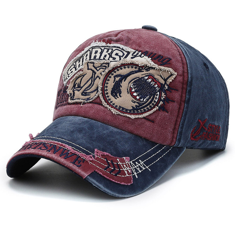 🧢 Gorra Denim Retro Streetwear 🦈 - Efecto Desgastado con Diseño de Tiburón ✨, Tendencia Urbana 2026 🔥