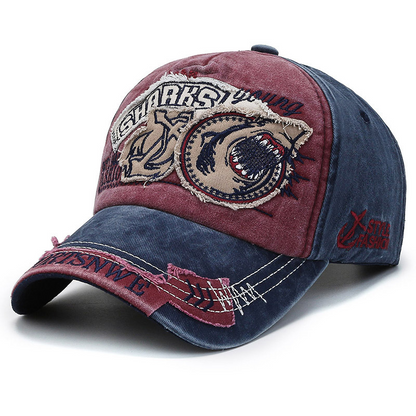 🧢 Gorra Denim Retro Streetwear 🦈 - Efecto Desgastado con Diseño de Tiburón ✨, Tendencia Urbana 2026 🔥