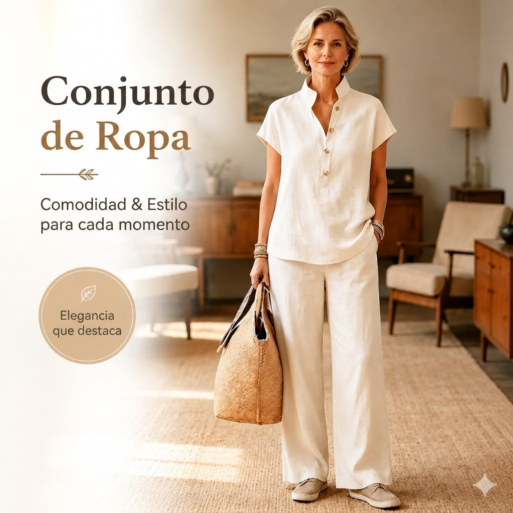 ✨ Conjunto de lino y algodón para mujer – Blusa de manga corta y pantalón de pata ancha, estilo casual y elegante de verano