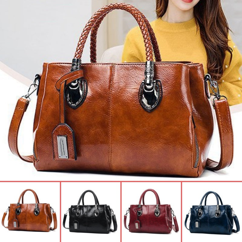 🎁👜【Časovo obmedzená zľava】Dámska vintage taška Boston z hovädzej kože, mäkká kožená kabelka, možno nosiť na jednom ramene