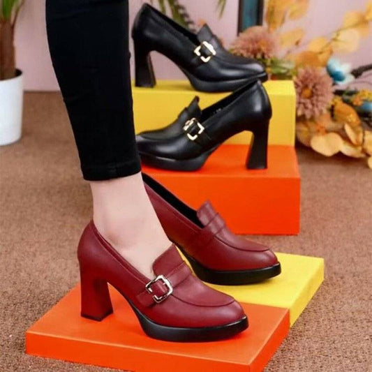 👠【35-40】2025 nové módne dámske kožené topánky na vysokom podpätku na hrubom podpätku