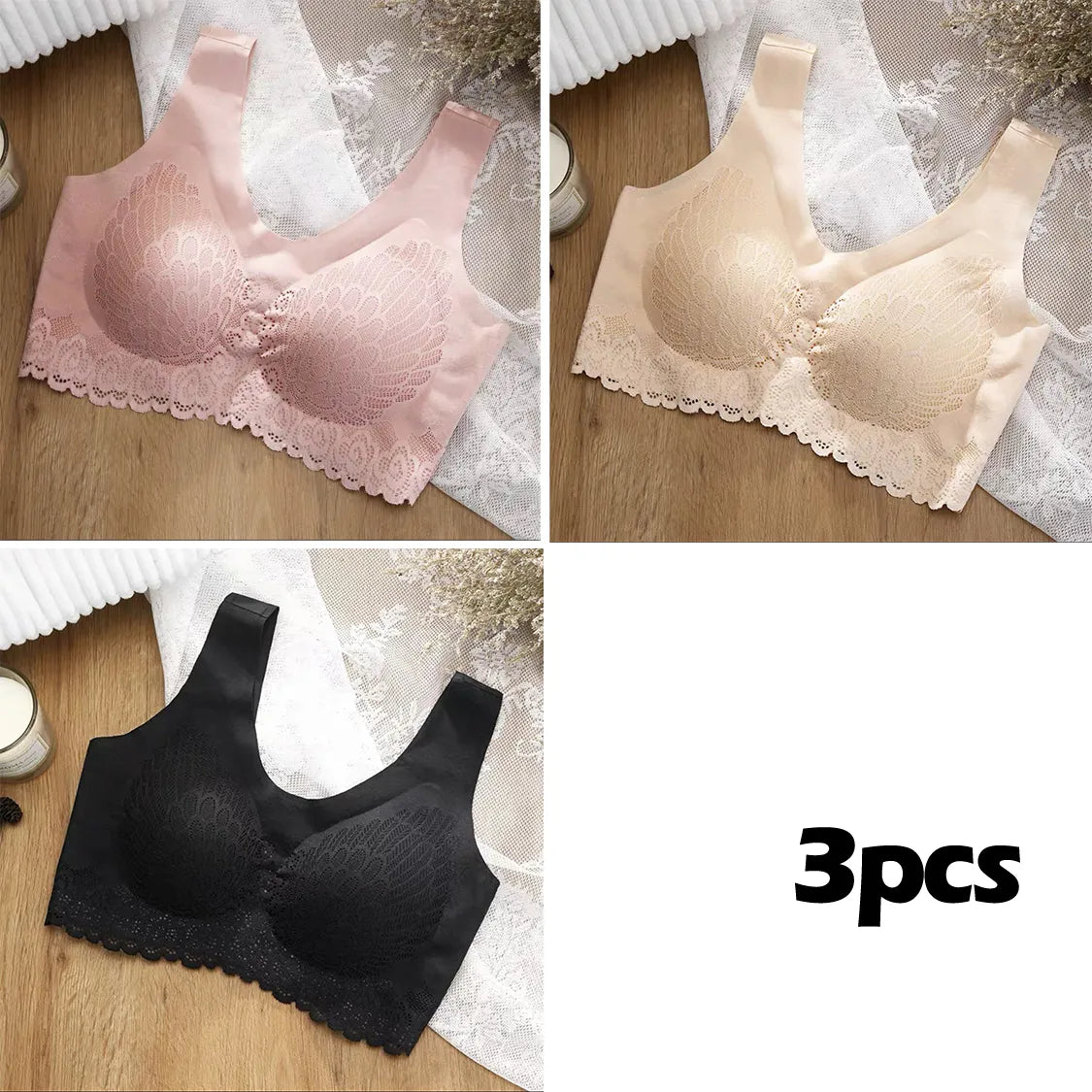 💖👙【M-4XL】🌹🛒【Set od 3 komada】2026. Novi poboljšani udoban čipkani grudnjak u velikim veličinama. (Bešavne, oblikujuće, s antiskliznim naramenicama)