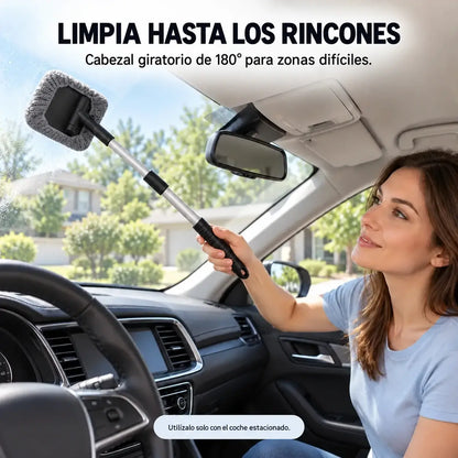 Limpiador extensible para parabrisas y ventanas, con cabezal pivotante de 180° y 2 fundas de microfibra