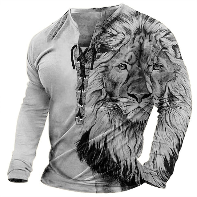 🦁🦁【S-4XL】-42 OFF % Camiseta 3D para hombre – manga larga, estampado realista y tejido suave
