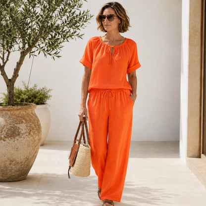 ⏳Oferta por tiempo limitado⏰ Conjunto de 2 piezas para mujer con top ajustable y pantalón – Corte relajado, cómodo y perfecto para estar en casa o para un look diario 🌸
