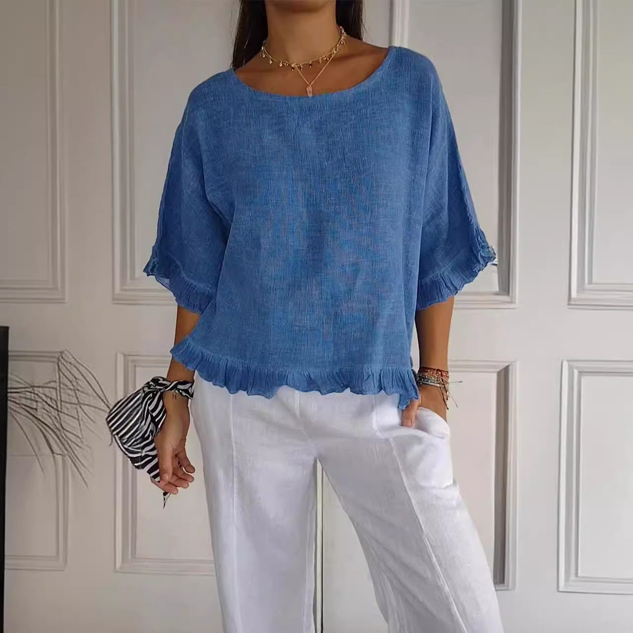 🌸【S-3XL】 Camiseta de Lino y Algodón para Mujer | Blusa Casual de Manga Corta, Fresca y Holgada ✨