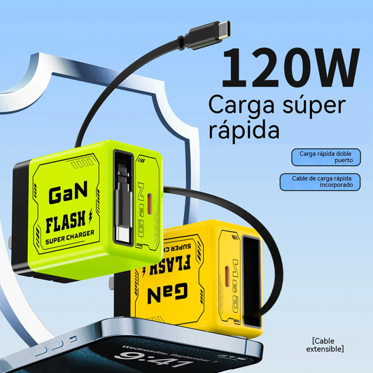 【-50%】⚡Cargador de pared 2 en 1 de nitruro de galio con 2 cables de carga retráctiles (Android + Apple)
