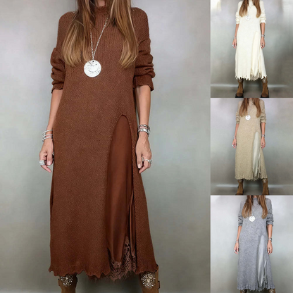 【XS-3XL】👗Nuevo conjunto de encaje, diseño con aberturas, estilo suéter, conjunto de dos piezas vestido-suéter con tirantes y abertura