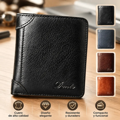 ✨ Cartera de cuero genuino para hombre con protección RFID, compacta y elegante