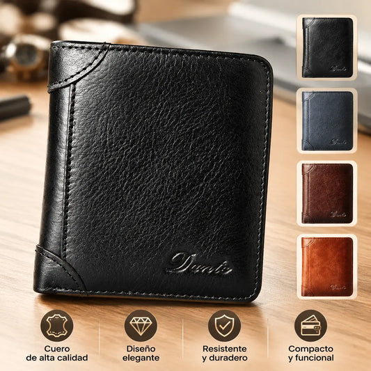 ✨ Cartera de cuero genuino para hombre con protección RFID, compacta y elegante