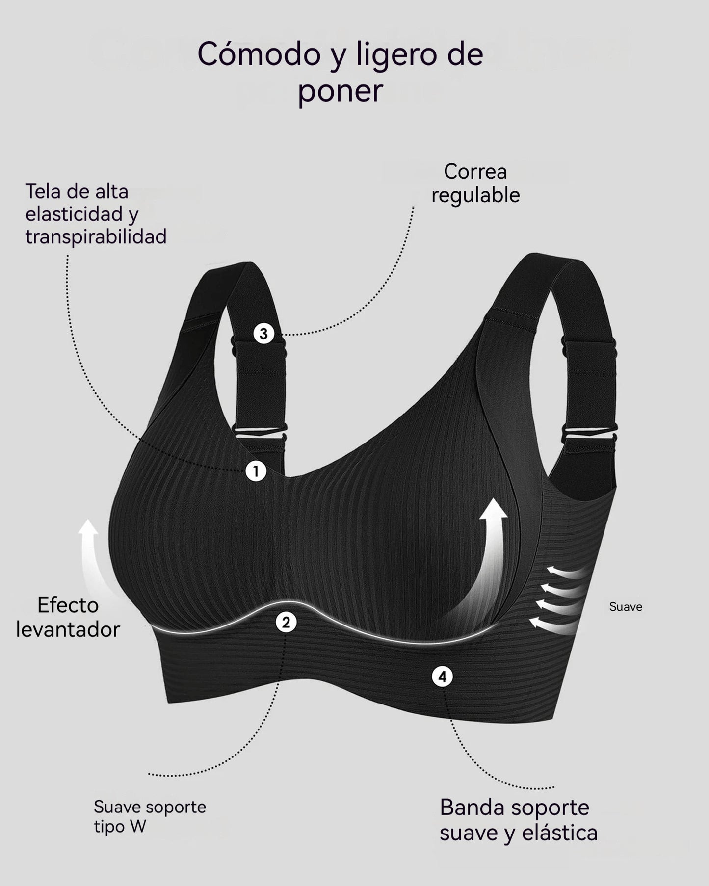 😍【Set de 4 piezas】Sujeción sin costuras ni aros para mujer ❤️【40–95 kg】