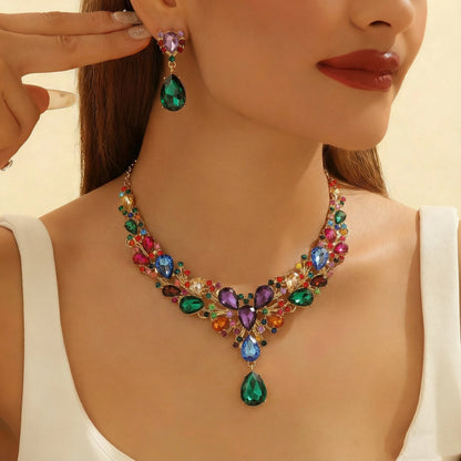 ✨【Collar + Pendientes】💖💎Nuevo conjunto de collar y pendientes de circonita cúbica de colores.