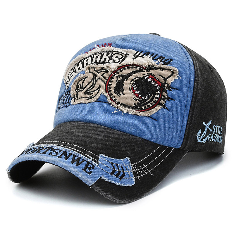 🧢 Gorra Denim Retro Streetwear 🦈 - Efecto Desgastado con Diseño de Tiburón ✨, Tendencia Urbana 2026 🔥