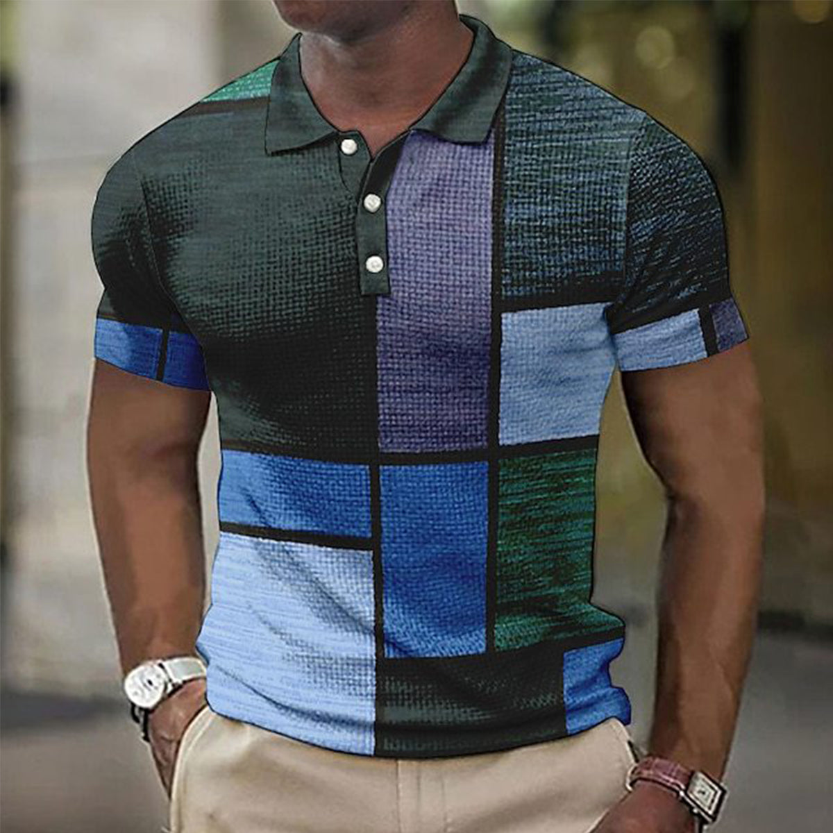 💥👕【Novedades en oferta】【S-5XL】Camisa polo casual para hombre con estampado geométrico 2026