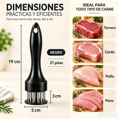 Ablandador de carne de acero inoxidable con 21 agujas para bistec, barbacoa y cocina