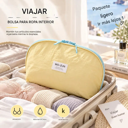 🧳💕 Estuche organizador de viaje portátil para ropa interior: almacenamiento separado para sujetadores, braguitas y calcetines.