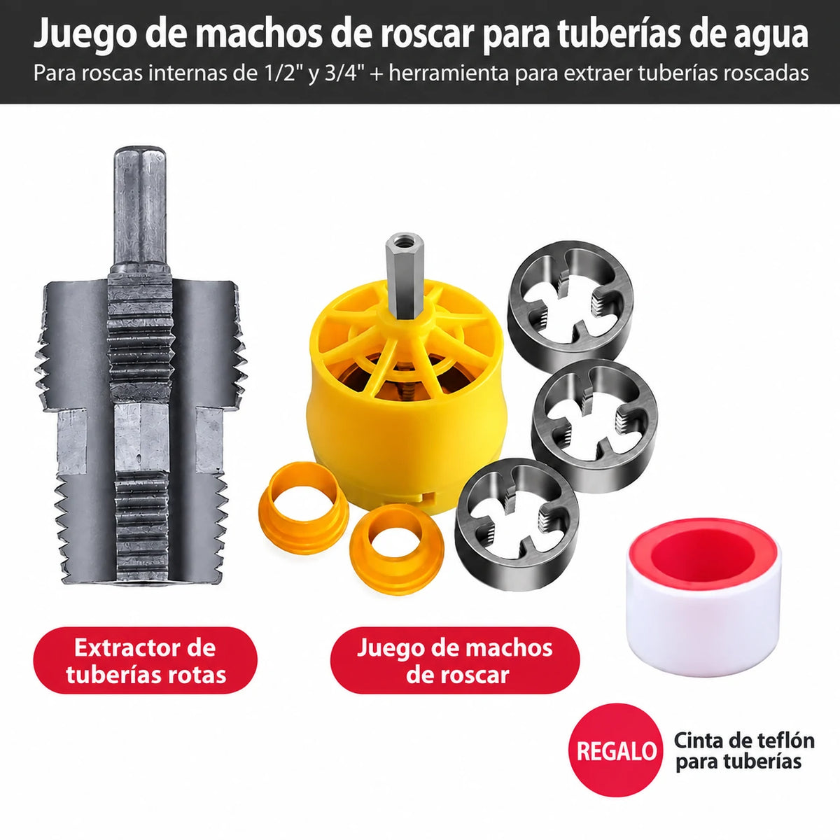 🛠️【Juego de herramientas para abrir roscas internas + orificios de roscas externas】⚙️🔩 Accesorio de Roscado para Tuberías de Agua