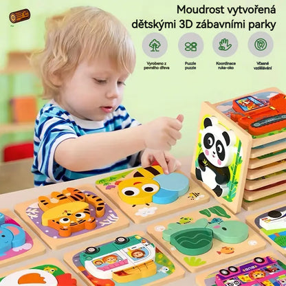 🦁🧩 Montessori drvena 3D slagalica za rani odgoj i obrazovanje🥕🍅🚒🚜