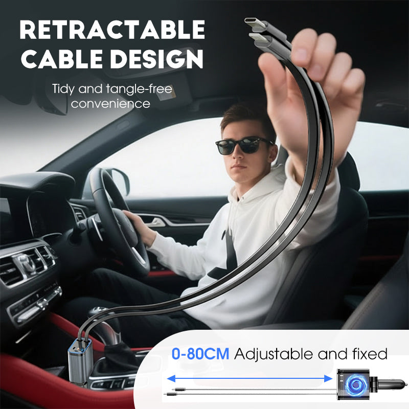 ⚡✨ Ултрабързо зарядно за кола: Два прибиращи се USB-C порта със Starlight околна светлина и интелигентна защита 🚗💫