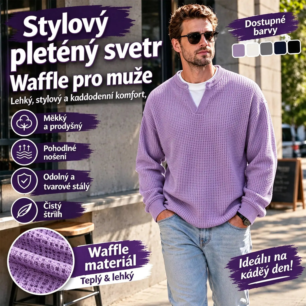 👚✨ Nadčasové pohodlí | Pánský top s dlouhým rukávem, vaflovou texturou a vrstveným efektem